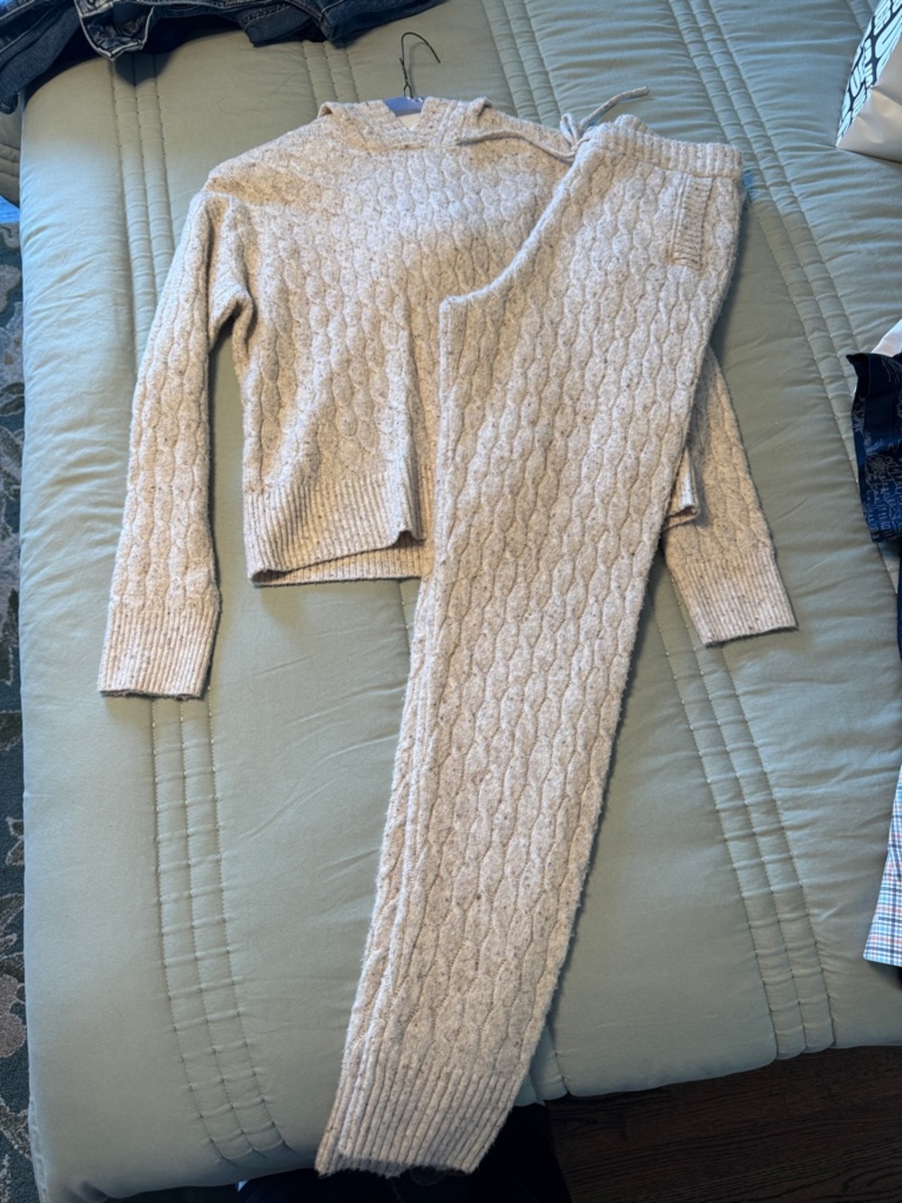 Auden Cable-Knit Hooded Sweater & Joggers Set - Cream